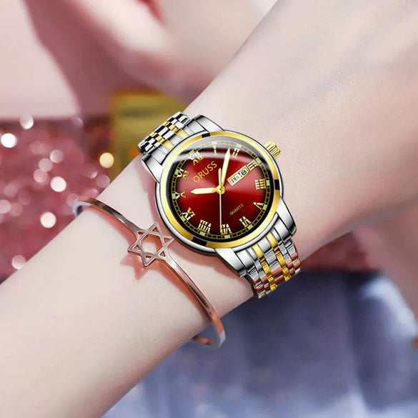 Women's Alloy And Ceramic Watch With Spiral Crown Round Dial Luminous Waterproof Leisure Style
