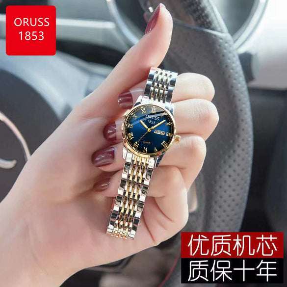 Women's Alloy And Ceramic Watch With Spiral Crown Round Dial Luminous Waterproof Leisure Style