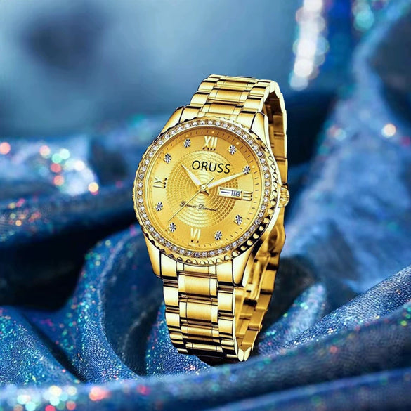 Women's Alloy And Ceramic Watch With Spiral Crown Round Dial Luminous Waterproof Leisure Style