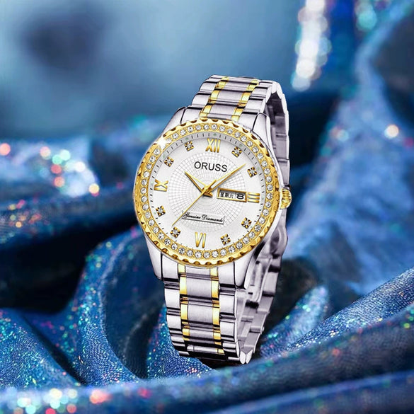 Women's Alloy And Ceramic Watch With Spiral Crown Round Dial Luminous Waterproof Leisure Style
