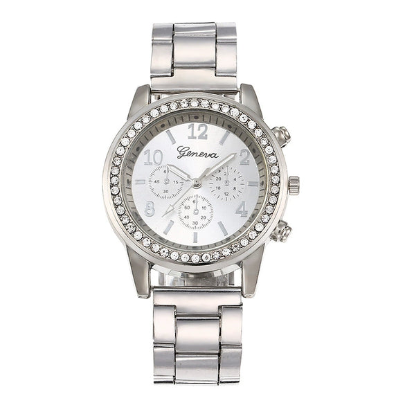 Women's Alloy And Imitation Leather Band Round Dial Quartz Watch