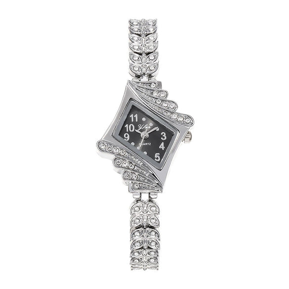 Women's Alloy And Imitation Leather Bracelet Fashion Quartz Watch With Round Dial And Rhinestones