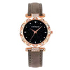 Women's Alloy And Imitation Leather Casual Round Dial Starry Sky Watch With Titanium Buckle And Spiral Crown
