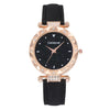 Women's Alloy And Imitation Leather Casual Round Dial Starry Sky Watch With Titanium Buckle And Spiral Crown