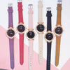 Women's Alloy And Imitation Leather Casual Round Dial Starry Sky Watch With Titanium Buckle And Spiral Crown