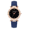 Women's Alloy And Imitation Leather Casual Round Dial Starry Sky Watch With Titanium Buckle And Spiral Crown
