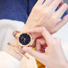Women's Alloy And Imitation Leather Casual Round Dial Starry Sky Watch With Titanium Buckle And Spiral Crown