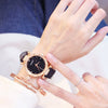 Women's Alloy And Imitation Leather Casual Round Dial Starry Sky Watch With Titanium Buckle And Spiral Crown