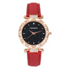 Women's Alloy And Imitation Leather Casual Round Dial Starry Sky Watch With Titanium Buckle And Spiral Crown