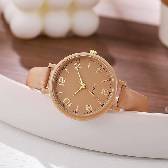 Women's Alloy And Imitation Leather Quartz Belt Watch Round Dial Pin Buckle Retro Casual Style