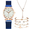 Women's Alloy And Leather Bracelet Set With Round Dial Quartz Watch Leisure Style