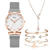 Women's Alloy And Leather Bracelet Set With Round Dial Quartz Watch Leisure Style