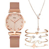Women's Alloy And Leather Bracelet Set With Round Dial Quartz Watch Leisure Style