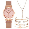 Women's Alloy And Leather Bracelet Set With Round Dial Quartz Watch Leisure Style