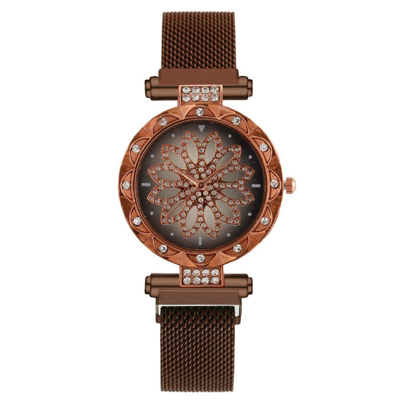 Women's Alloy And Metal Strap Watch With Round Dial And Suction Iron Buckle Fashion Style