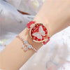 Women's Alloy And Pu Belt Watch With Glitter Face Butterfly Pattern And Round Dial