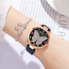 Women's Alloy And Pu Belt Watch With Glitter Face Butterfly Pattern And Round Dial