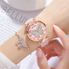 Women's Alloy And Pu Belt Watch With Glitter Face Butterfly Pattern And Round Dial