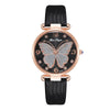 Women's Alloy And Pu Belt Watch With Glitter Face Butterfly Pattern And Round Dial