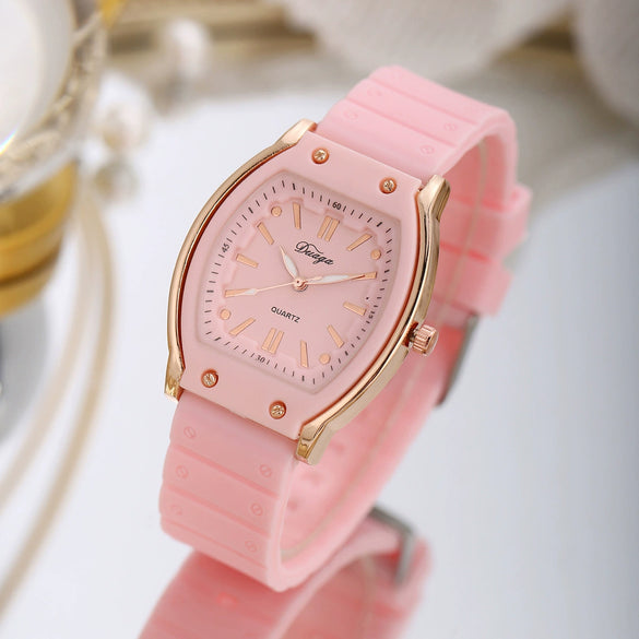 Women's Alloy And Silicone Barrelshaped Quartz Watch Leisure Style