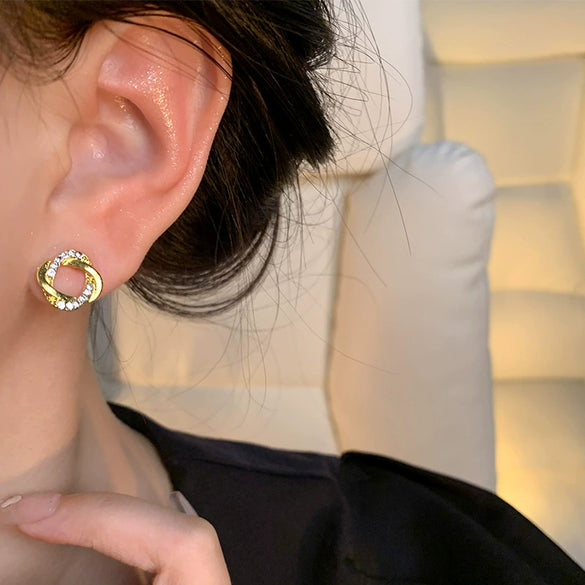 Women's Alloy And 925 Silver Geometric Style Electroplated Earrings With Diamond Studs