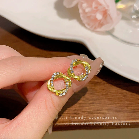 Women's Alloy And 925 Silver Geometric Style Electroplated Earrings With Diamond Studs
