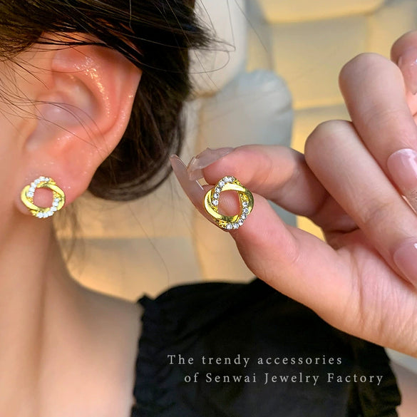 Women's Alloy And 925 Silver Geometric Style Electroplated Earrings With Diamond Studs