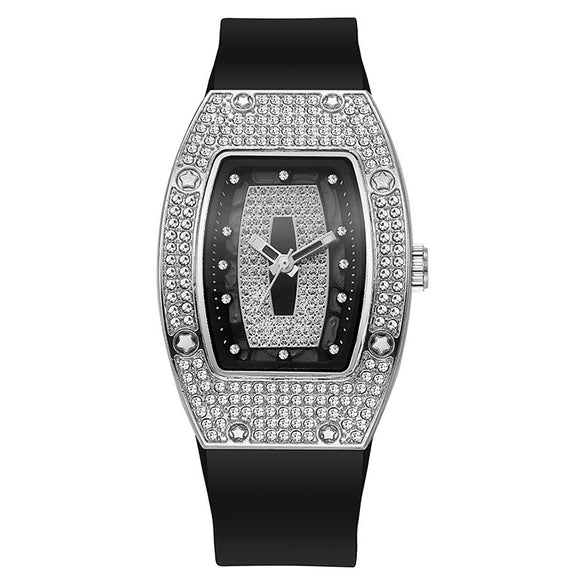 Women's Alloy And Stainless Steel Barrelshaped Diamondencrusted Quartz Fashion Watch