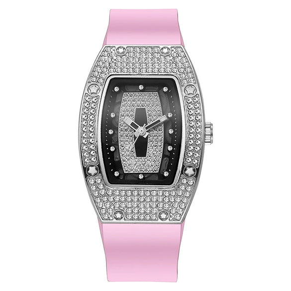 Women's Alloy And Stainless Steel Barrelshaped Diamondencrusted Quartz Fashion Watch