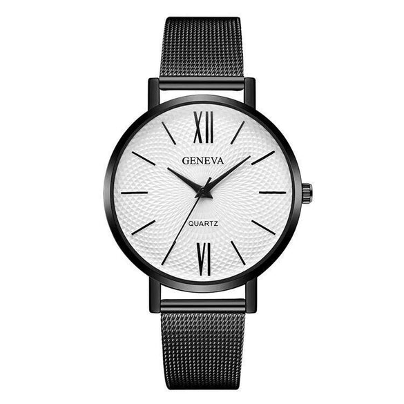 Women's Alloy And Stainless Steel Fashion Printed Round Dial Quartz Watch With Mesh Band