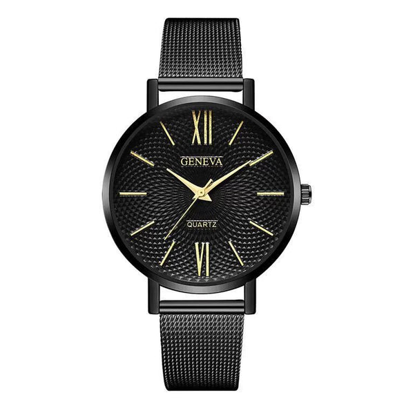 Women's Alloy And Stainless Steel Fashion Printed Round Dial Quartz Watch With Mesh Band