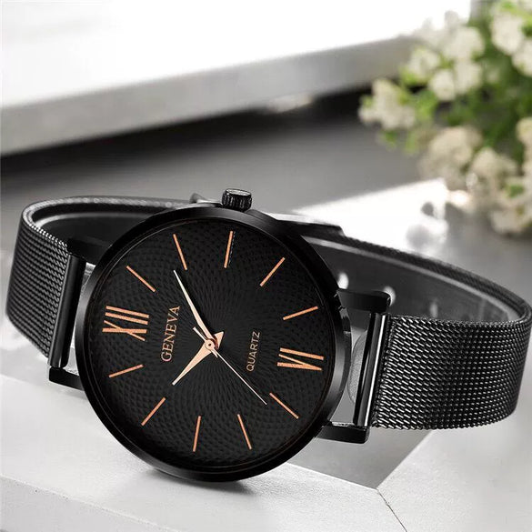 Women's Alloy And Stainless Steel Fashion Printed Round Dial Quartz Watch With Mesh Band