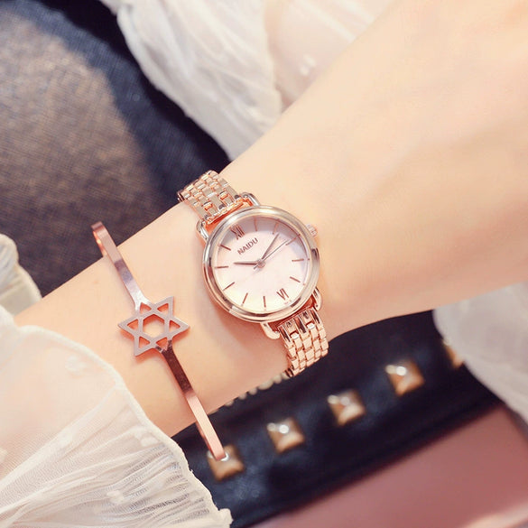 Women's Alloy And Stainless Steel Marble Band Quartz Watch Round Dial Printed Logo Leisure Style