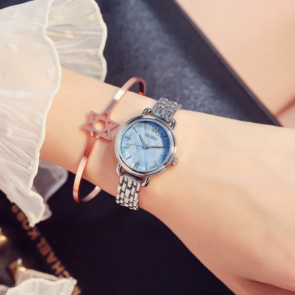 Women's Alloy And Stainless Steel Marble Band Quartz Watch Round Dial Printed Logo Leisure Style