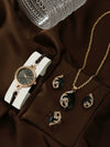 Women's Alloy And Stainless Steel Quartz Watch Bracelet Necklace Set With Round Dial Fashion Style