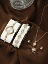 Women's Alloy And Stainless Steel Quartz Watch Bracelet Necklace Set With Round Dial Fashion Style