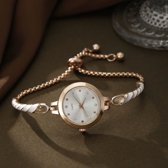 Women's Alloy And Stainless Steel Quartz Watch Bracelet Necklace Set With Round Dial Fashion Style