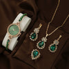 Women's Alloy And Stainless Steel Quartz Watch Bracelet Necklace Set With Round Dial Fashion Style