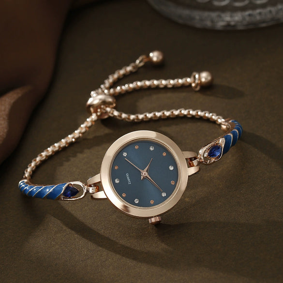 Women's Alloy And Stainless Steel Quartz Watch Bracelet Necklace Set With Round Dial Fashion Style