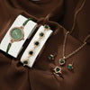 Women's Alloy And Stainless Steel Quartz Watch Bracelet Necklace Set With Round Dial Fashion Style