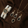Women's Alloy And Stainless Steel Quartz Watch Bracelet Necklace Set With Round Dial Fashion Style