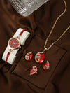 Women's Alloy And Stainless Steel Quartz Watch Bracelet Necklace Set With Round Dial Fashion Style
