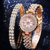 Women's Alloy And Stainless Steel Round Dial Diamond Mixed Scale Quartz Watch And Gypsophila Bracelet Fashion Gift Set