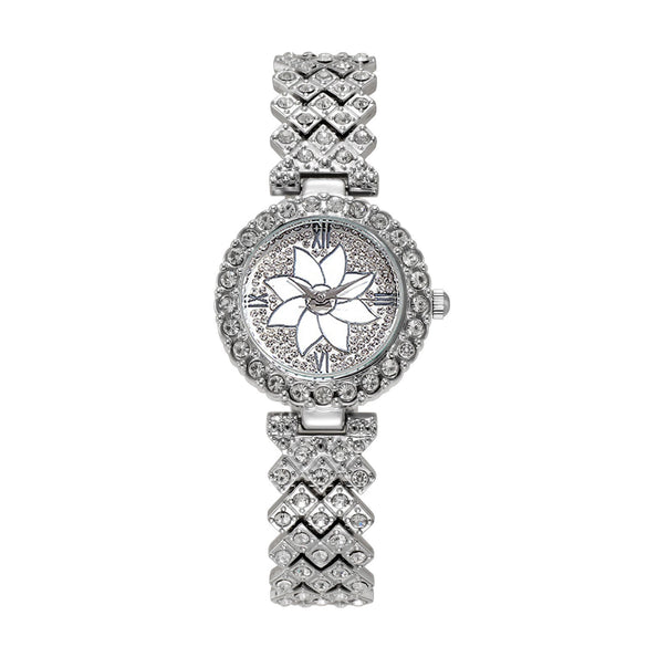 Women's Alloy And Stainless Steel Round Dial Diamond Mixed Scale Quartz Watch And Gypsophila Bracelet Fashion Gift Set
