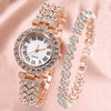 Women's Alloy And Stainless Steel Round Dial Diamond Mixed Scale Quartz Watch And Gypsophila Bracelet Fashion Gift Set