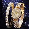 Women's Alloy And Stainless Steel Round Dial Diamond Mixed Scale Quartz Watch And Gypsophila Bracelet Fashion Gift Set
