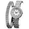 Women's Alloy And Stainless Steel Round Dial Diamond Mixed Scale Quartz Watch And Gypsophila Bracelet Fashion Gift Set