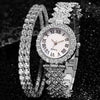 Women's Alloy And Stainless Steel Round Dial Diamond Mixed Scale Quartz Watch And Gypsophila Bracelet Fashion Gift Set