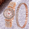 Women's Alloy And Stainless Steel Round Dial Diamond Mixed Scale Quartz Watch And Gypsophila Bracelet Fashion Gift Set