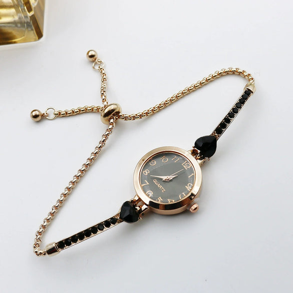 Women's Alloy And Stainless Steel Round Dial Quartz Bracelet Watch Diamondencrusted Leisure Style